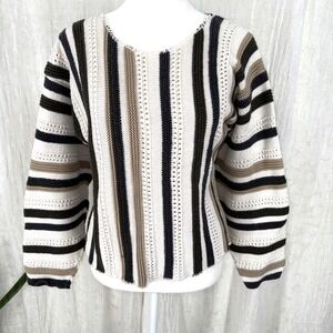 Vintage 90s Grunge Striped Crochet Knit Sweater S Granola Indie Earthy Grandma